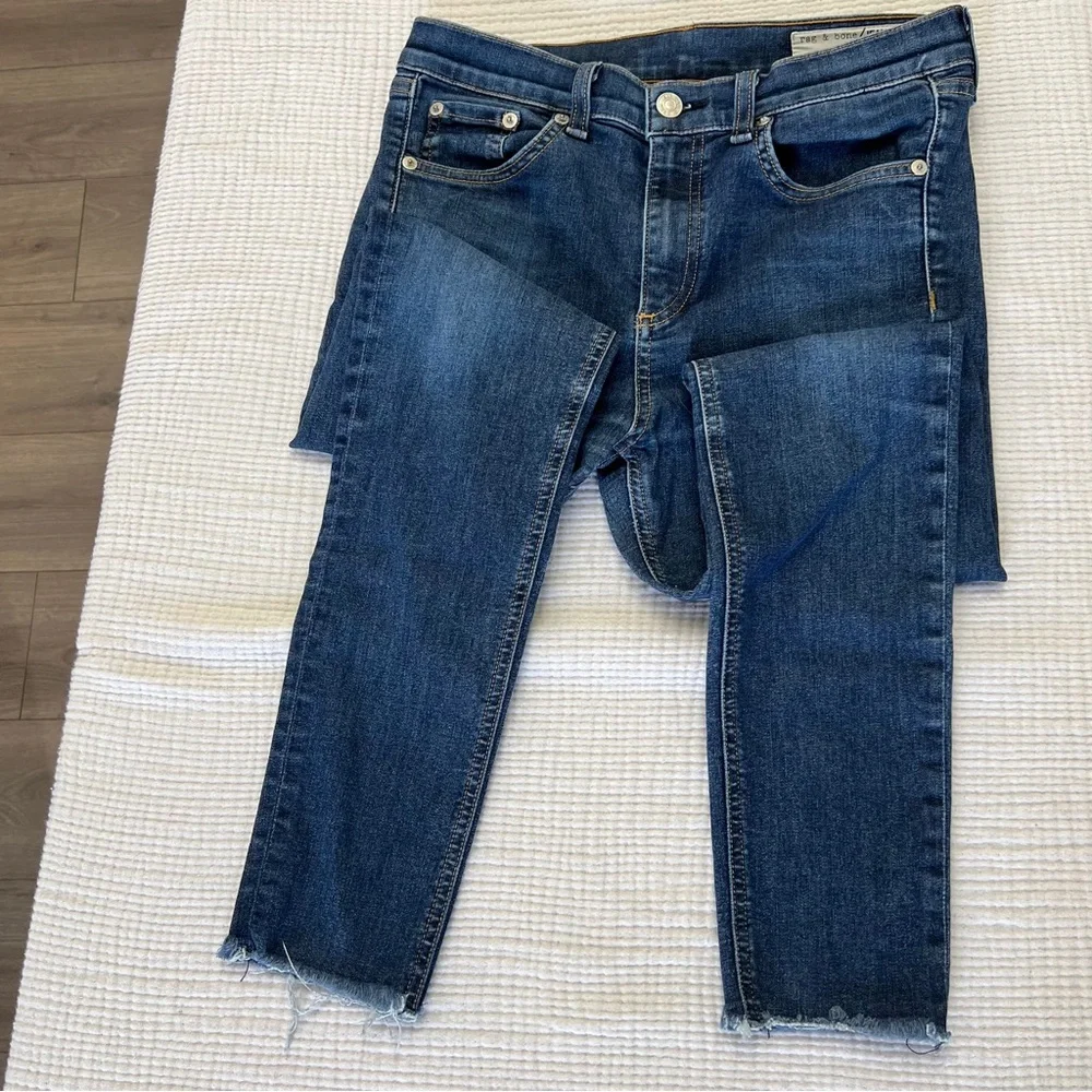 rag & bone 10 inch high rise skinny jeans in medium wash size 27 with raw hem - Picture 2 of 11